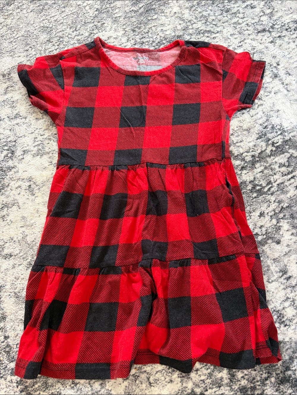 Old Navy Red and Black Buffalo Plaid Tiered Short Sleeve Dress